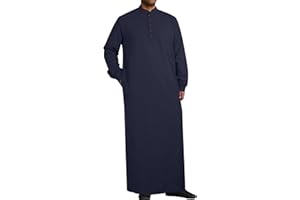 YAOHUOLE Muslim Thobe for Men Button down Mens Caftans Big and Tall Mens Arab Thobe with Pocket