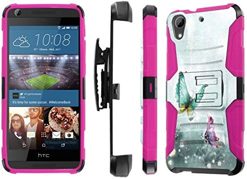 HTC Desire 626 / 626S Case, [NakedShield] [Black/Rose Pink] Heavy Duty Holster Armor Tough Case + [Screen Protector] - [Fairy Butterflies] for HTC Desire 626 / 626S
