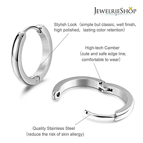 JewelrieShop Men Jewelry Set Huggie Hinged Hoop Dangle Earrings, Stainless Steel, Hypoallergenic, Urban Hoop Earrings - Thumbnail 2