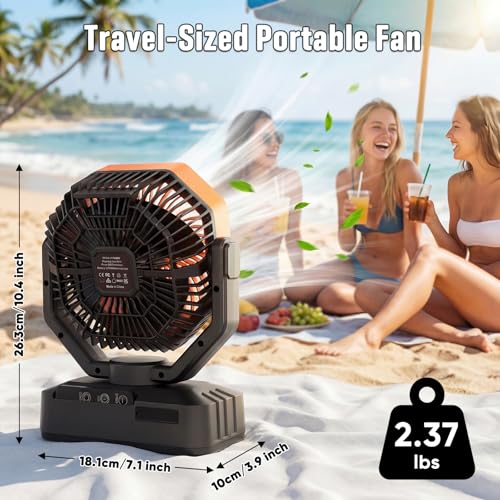 Camping Fan with LED Light, 20000mAh Rechargeable Automatic Vibration Fans for Outdoor Camping Tent with Remote, 4 Speed USB Desk Fan for Fishing, Picnic