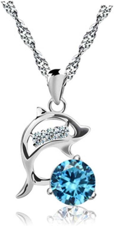 MSYOU Elegant Necklace Alloy Dolphin Shape Zircon Pendant Necklace Women Girls Jewelry Gifts for Christmas Thanksgiving Birthday(Blue)