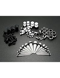 finrezio 72pcs Juego de 14 g-00G medidores de oído estiramiento Kit tapers Plugs Piercing de Cuerpo Joyas Hecho de Acero stainlese quirúrgico y acrílico