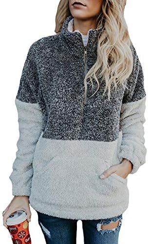 KUFV Women Long Sleeve Pullover Jumper Zipper Fleece Top Sweaters