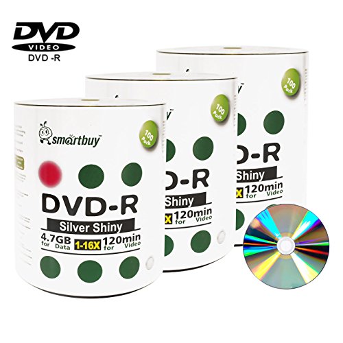Smart Buy 300 Pack Dvd-r 4.7gb 16x Shiny Silver Blank Data Video Movie Recordable Media Disc, 300 Disc 300pk