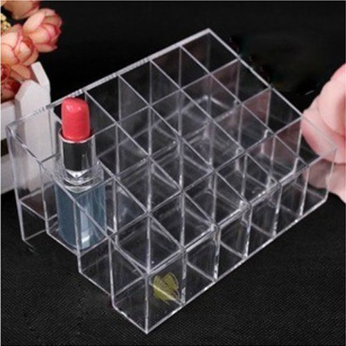 Onwon Transparent Cosmetic Makeup Organizer Clear 24 Lattices Lipsticks Cosmetic Lotion Makeup Organizer Storage Display Holder Stand