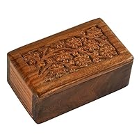 Fine Craft India Wooden Human Funeral Cremation Pet Ashes Urn with Tree of Life Design Engraving Small Urn 5x3x2 in