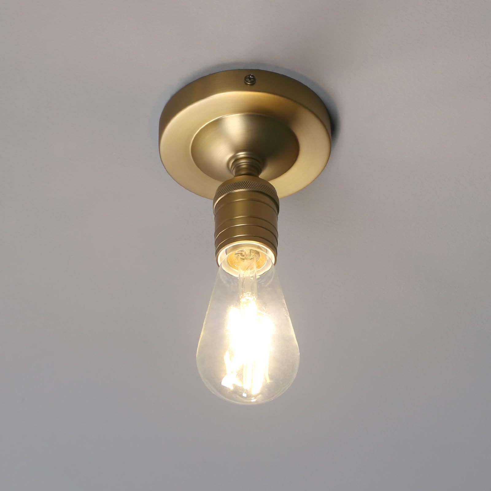 Phansthy Simple Style Industrial Ceiling Light One-Head Pendant Lamp Without Shade Hallway Lighting Kitchen Bedroom Lights Suit for E27 Bulbs (Antique Brass)