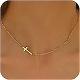 Nawflue Cross Necklace for Women, 18K Gold Plated Dainty Tiny Sideways Cross Choker Necklace, Adjustable Stainless Steel Trendy Faith Jewelry, Christmas Gifts