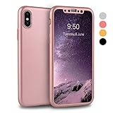 VANSIN iPhone X Case, iPhone 10 Case, 360 Full Body Protection Hard Slim Case Coated Non Slip Matte Surface with Tempered Glass Screen Protector for Apple iPhone X (2017) - Rose Gold