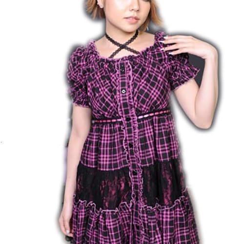 Amazon Co Jp アルゴンキン Algonquins チェックガーゼ レースリボン付きパフスリーブドールワンピース ｸﾛﾋﾟﾝｸa 服 ファッション小物