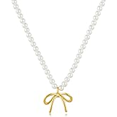 TOVABA Gold Bow Necklace For Women Elegant Charm Pendant Layered Necklace Dainty Imitation Pearl Necklaces Jewelry Presents