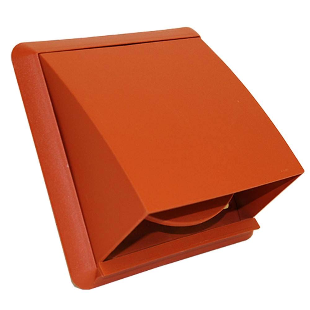 Kair Terracotta Cowled Outlet Grille 155mm External Dimension Wall Vent with 125mm - 5 inch Round Rear Spigot and Wind Baffle Backdraught Shutter