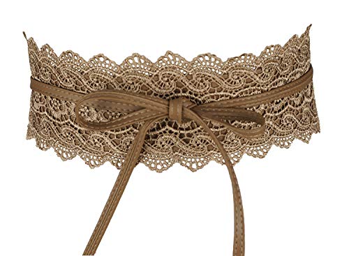Lovful Women's PU Lace Belt Self Tie Obi Waist Band Cinch Wide Boho Belt,Khaki