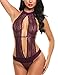 ADOME Women One Piece Lingerie Halter Plunging Teddy Lace Babydoll Bodysuit