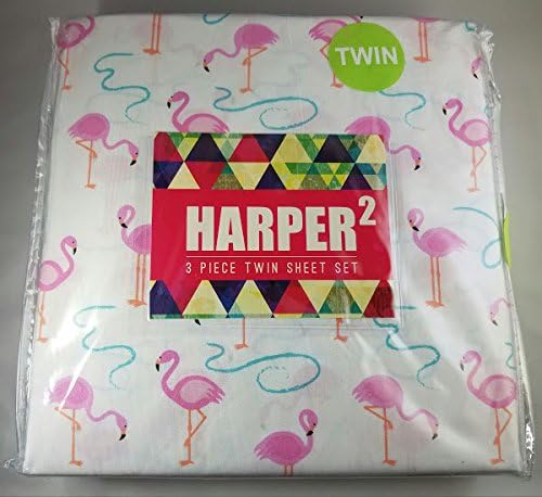 Harper 2 Bed Sheet Set 3 Piece Twin Size Sheet Set Pink Flamingos