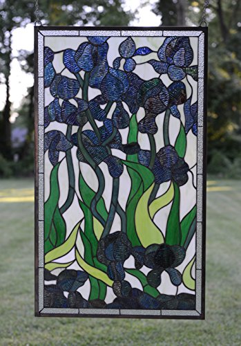 20.5" x 34.5" Large Handcrafted Handcrafted Stained Glass Window Panel Iris Flower