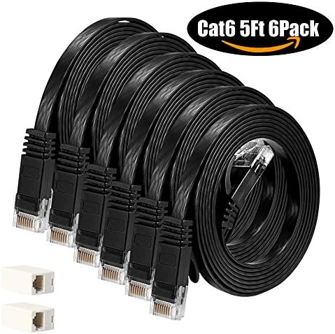 Cat 6 Ethernet Cable with RJ45 Coupler, Flat Ethernet Patch Cable Short,Internet Cable with Snagless Rj45 Connectors (5Ft X 6P-Black)