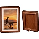 Lunovate 6x8 Picture Frame Wood With Glass, With 4.5x6.5 Mat, Natural Solid Walnut 6 by 8 Picture Frame, For Wall or Tabletop Display