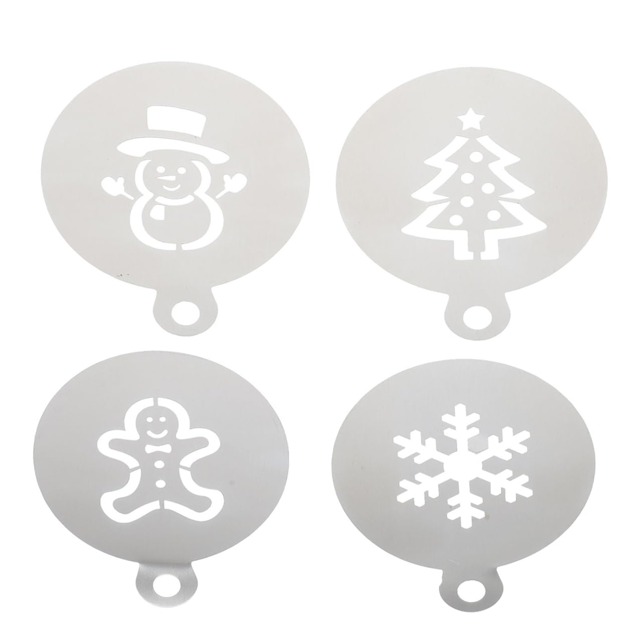 Luxshiny Christmas Cake Stencil Templates Decoration, 4PCS Xmas Cookie Template Stainless Steel Fondant Cupcake Cake Dessert Baking Painting Mold Tools (Gingerbread Man Snowflake Snowman Tree)