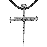SATI JEWELRY Nail Cross Necklace for Men – Sterling Silver 925 Three Nails Crucifixion Pendant Handmade in Jerusalem with Leather Cord | Christian Religious Jewelry | Faith Gift for Christmas