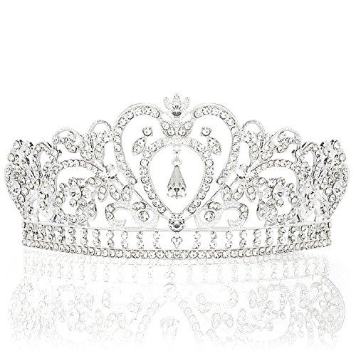 NIPOO Rhinestone Crystal Wedding Tiaras Bridal Princess Queen Crown Party Birthday Headpieces Deco for Cake Topper, Silver