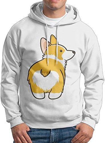 ChenXA Men's Corgi Butt Long Sleeve Pullover Hooded Sweatshirt White Size XL