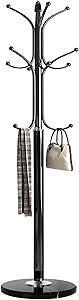 Kertnic Metal Coat Rack Stand with Natural Marble Base, Free Standing Hall Tree with 12 Hooks for Hanging Scarf, Bag, Jacket, Home Entry-way Hat Hanger Organizer