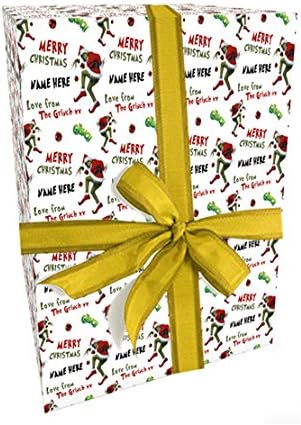 Grinch Personalised Christmas Gift Wrap with 2 Tags - Add a Name