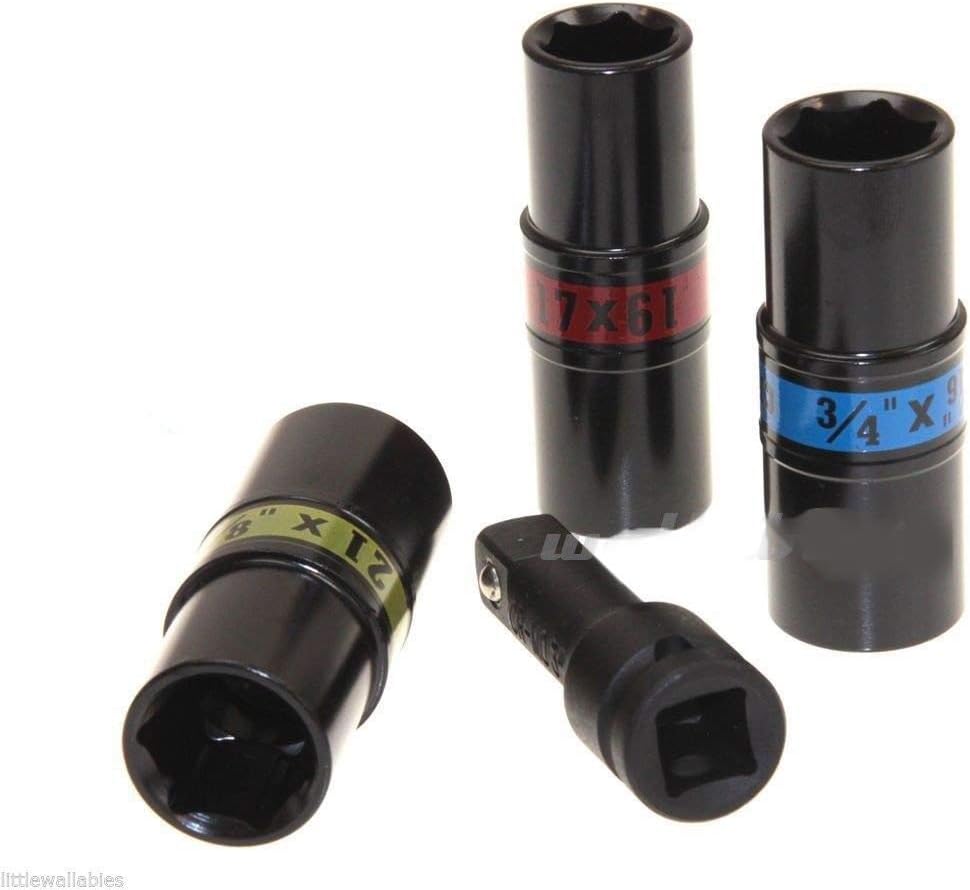 4PC 1/2" DR FLIP LUG NUT IMPACT SOCKET SET METRIC/SAE MAG WHEEL