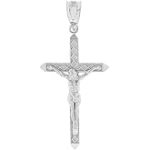 Claddagh Gold Religious Jewelry 925 Sterling Silver Passion Catholic Cross Crucifix Charm Pendant (1.40")