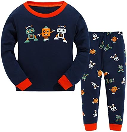 Emyrin Robot Boys Pajamas 100% Cotton Long Sleeves Pjs Set Kids Sleapwear Clothes Size 2T-7T (Navy, 2T)