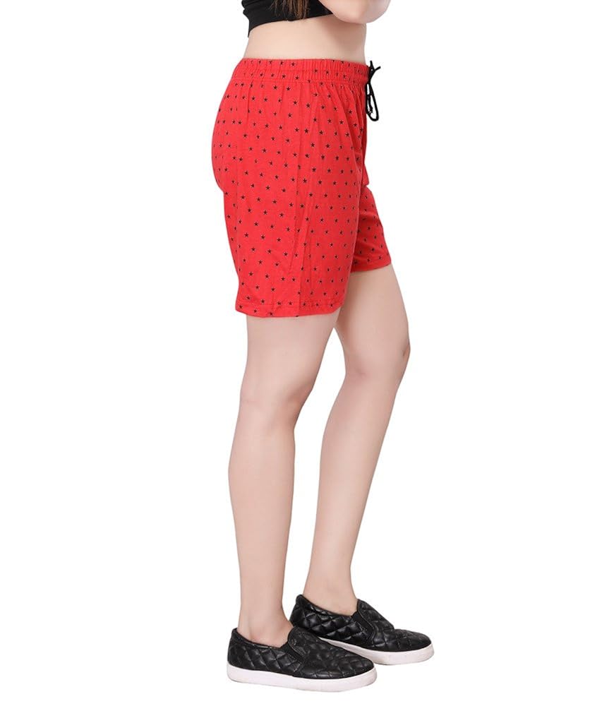 bfly women's star printed cotton hosiery shorts(red)