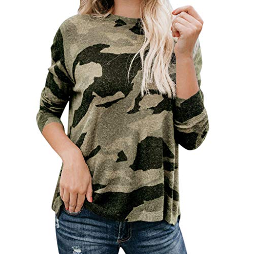 Byyong Camouflage Shirt for Women Casual Round Neck Long Sle