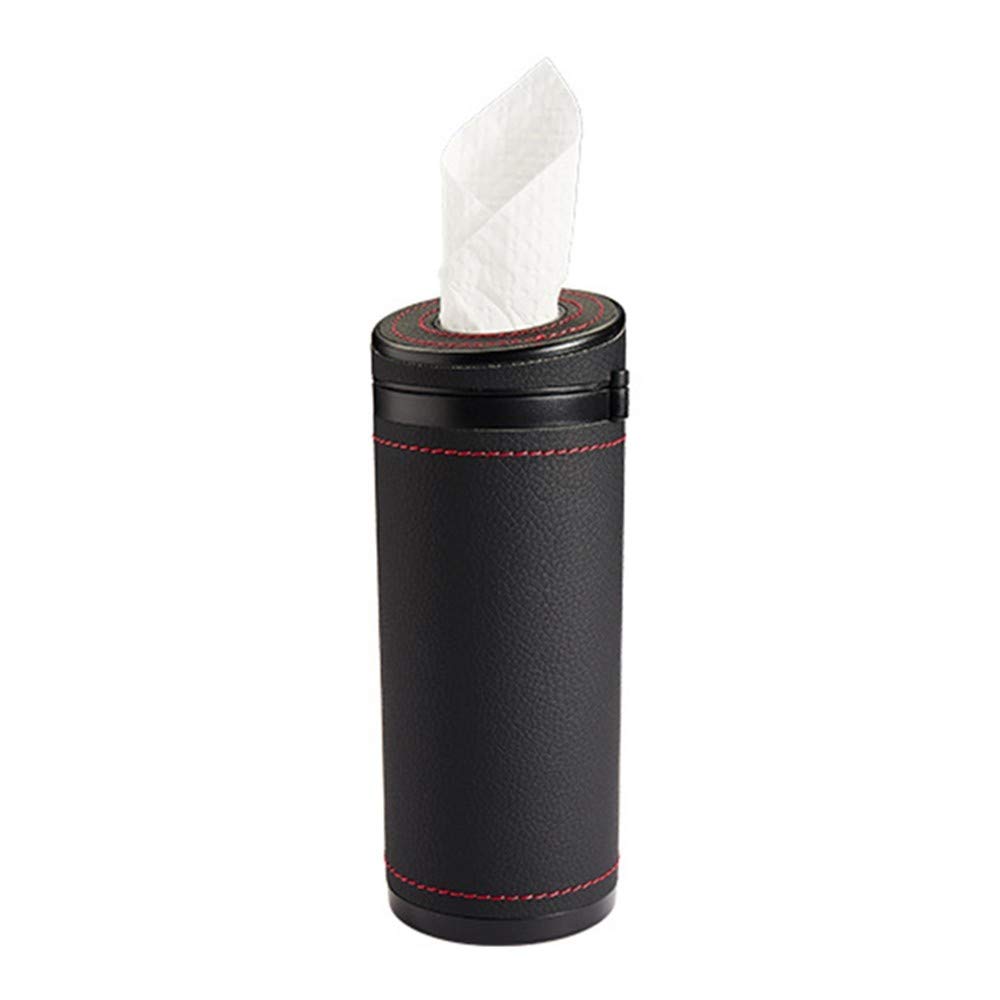 Car Tissue Tube, Cylinder Tissue Box Diameter 2.75'' PU Leather Round Tissues Container for Car Cup Holder, Up to 30 Count Tissue