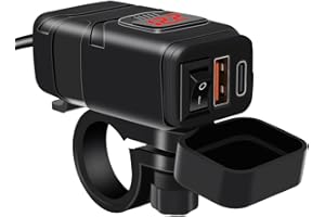 OXWIND 6.8A Motorcycle USB Phone Charger, Dual Port QC+PD 3.0 Motorcycle Phone Charger with Voltmeter ON/Off Switch & Fuse, Waterproof Motorcycle Accessories SAE USB Adapter for Phone,Tablet, GPS