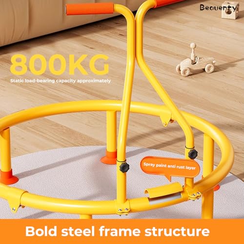 Beauenty Rebounder Trampolines for Kids, 40" Toddler Trampoline with Adjustable Handle, Foldable Trampoline for Indoor Outdoor, Silent and Anti-Slip Trampolines with 400kg Load, Recreational