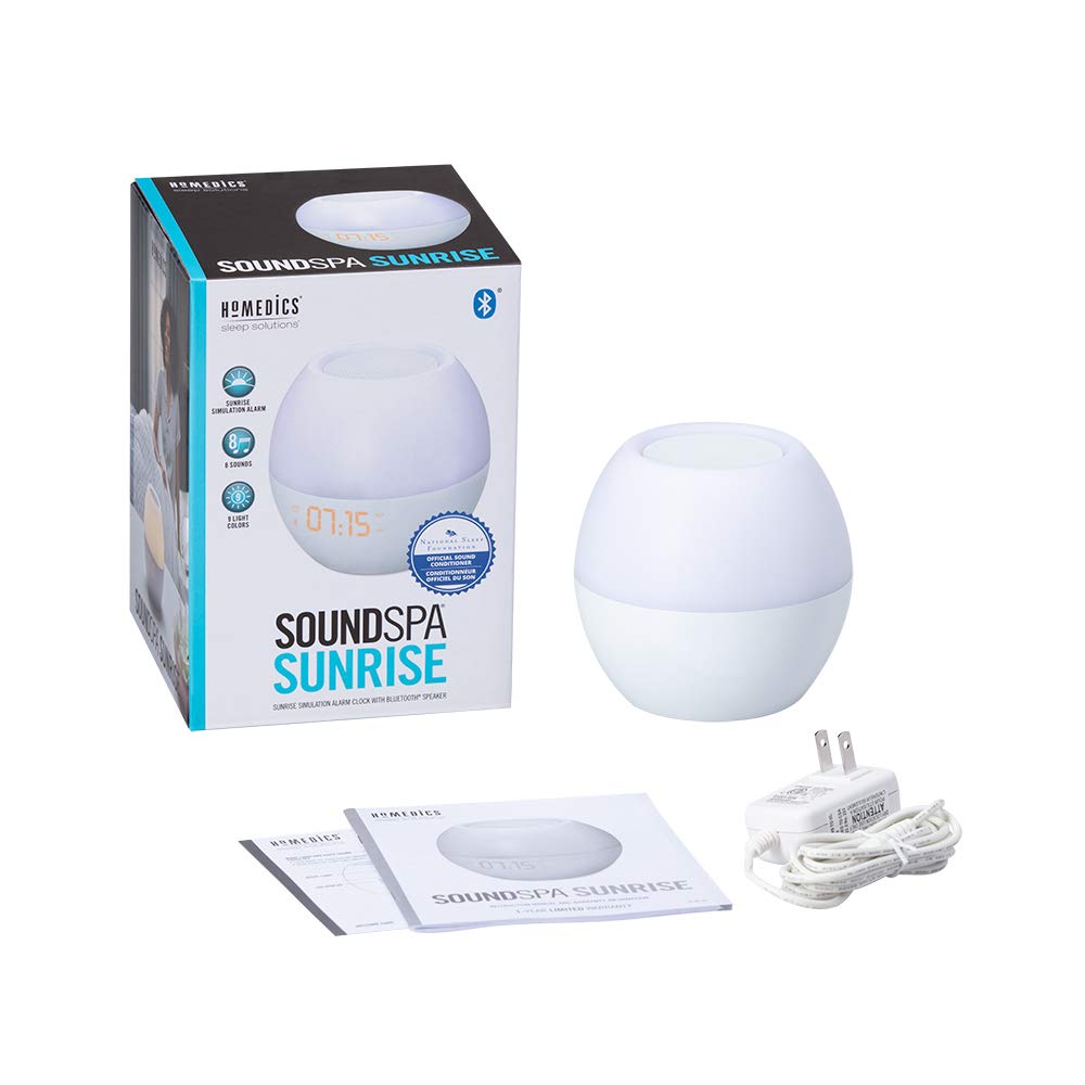 Homedics Sound Machine for Adults or Babies, White Noise Sound Machine with a Sunrise Alarm Clock, Bluetooth Speaker, Night Light with 7 Colors and Auto-Shut Off
