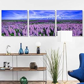 3 Panel Canvas Wall Art Romantic Lavender Pictures Home Wall Decorations for Bedroom Living Room Paintings Canvas Prints Framed - 12"x12"x3 Panels