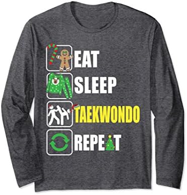 Unisex Eat Sleep Taekwondo Repeat Long Sleeve Tshirt Funny Xmas Small Dark Heather