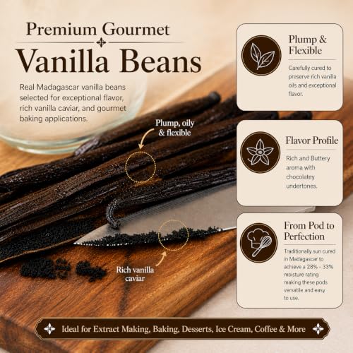 50 Organic Madagascar Vanilla Beans. Whole Grade A Vanilla Pods for Vanilla Extract and Baking