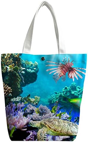 SXCHEN Custom Women Canvas Bags Shoulder Bag Handbag Lunch Bag Colorful Underwater Turtle