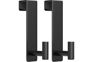 VINHOLD Heavy Duty Stainless Steel Over-Door Hook for Coats, Totes, Towels – Easy Install Door Hooks with Non-Slip Pads for Bedroom Bathroom Entryway Office (Black, 2 Pack, Fits 1-3/4" Thick Door)