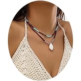 Dtexhif Boho Beaded Choker Necklaces for Women Layered Shell Starfish Charms Necklace Summer Surfer Beach Necklace Jewelry Gift