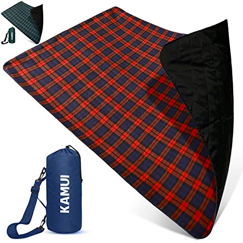KAMUI Outdoor Waterproof Blanket - Machine Washable Picnic Blanket, Waterproof & Windproof Backing, Shoulder/Hand Strap Great for Festival, Park, Beach, Stadium Blanket 79X55inch 201X140cm Blue Red - Thumbnail 6