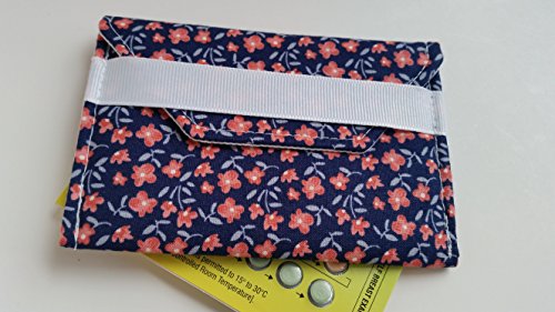 Birth control ribbon case- Discrete pill holder- Orange flowers on navy - Thumbnail 3