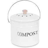 Compost Bin - 1 Gallon Countertop Composter with Lid, Charcoal Filters, Rust Proof Indoor Food Waste Bin