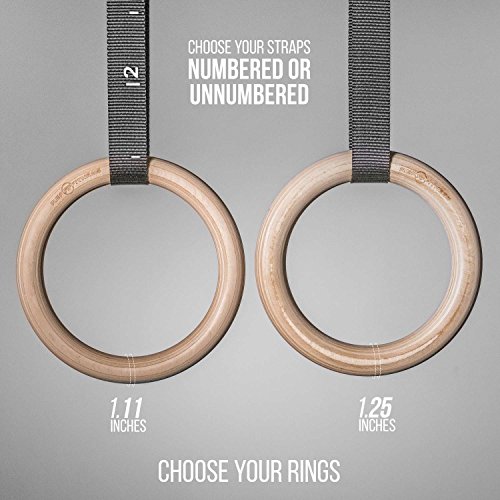 Rep Wood Gymnastic Rings with Unnumbered Straps - Perfect for Cross-Training Workouts, Gymnastics and Conditioning - 1.25 inch Gym Rings
