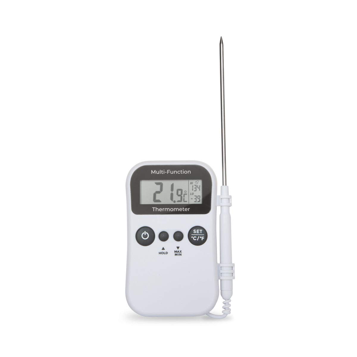 Multi-function digital catering thermometer with probe, White