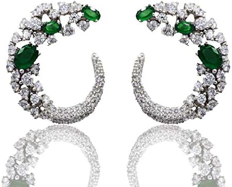 Rhodium Plated Green Stylish Earrings for Women and Girls (SRPEE)