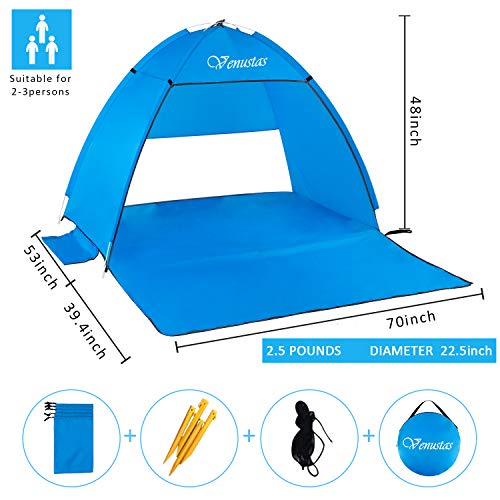Venustas Beach Tent Super Beach Umbrella Outdoor Sun Shelter Cabana Automatic Pop Up UPF 50+ Sun Shade Portable Camping Fishing Hiking Canopy Easy Setup Patent Pending 2 or 3 Person - Thumbnail 4